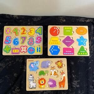QUOKKA Learning Wood Educational Puzzles Animals Shapes Numbers Montessori Set